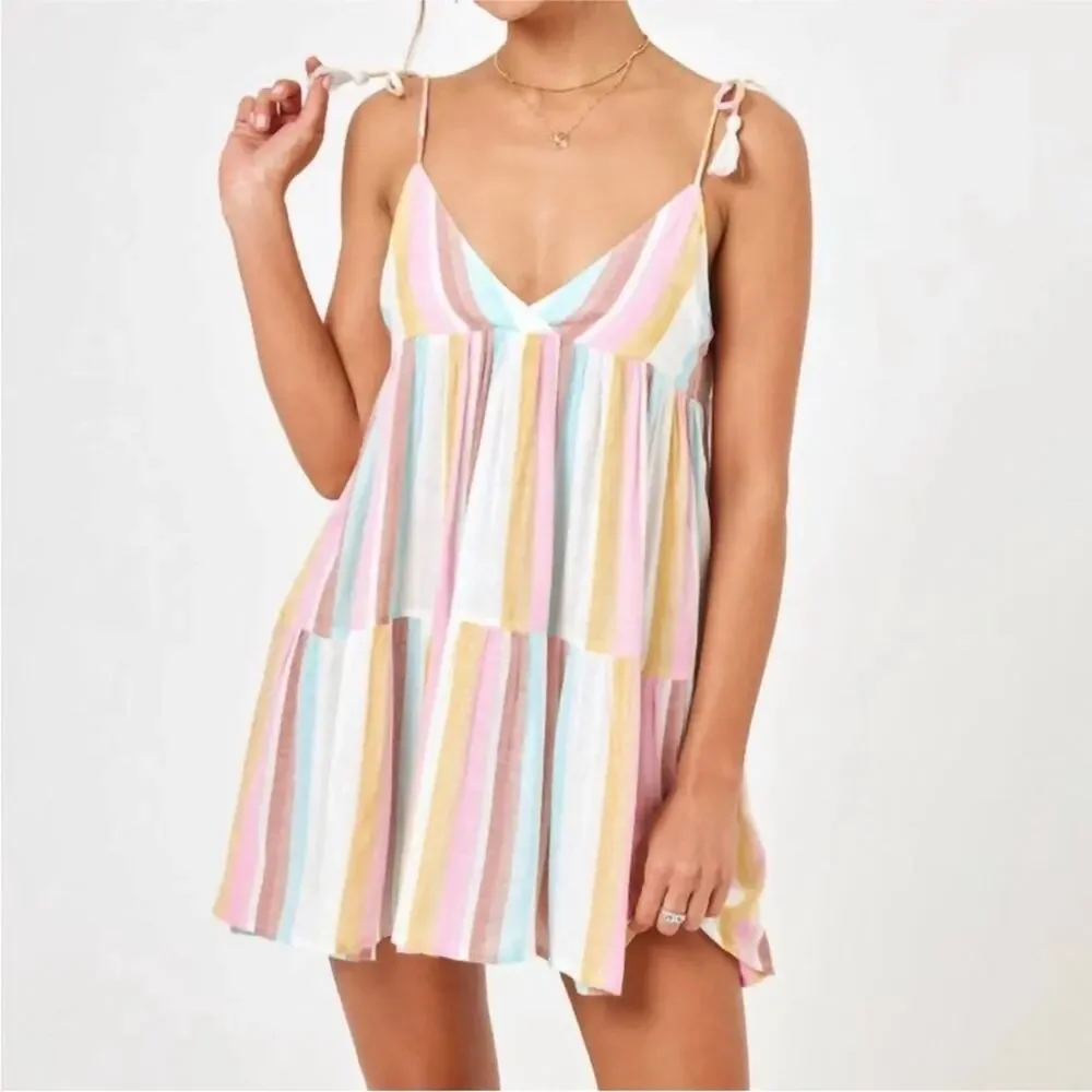 NWOT L*Space Isabella Metallic Almalfi Coast Striped Babydoll Dress Coverup M - Picture 3 of 13